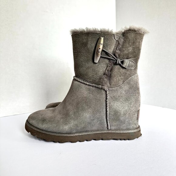 UGG Wedge Gray Ankle Wedge Boots – Size 6.5 - Picture 2 of 8